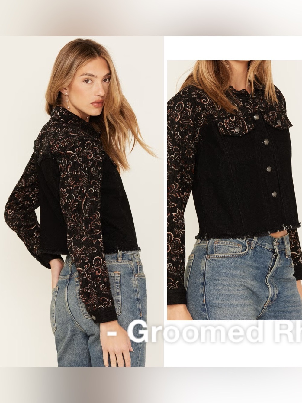 Shyanne Brocade Black Denim Trucker Jacket Size L